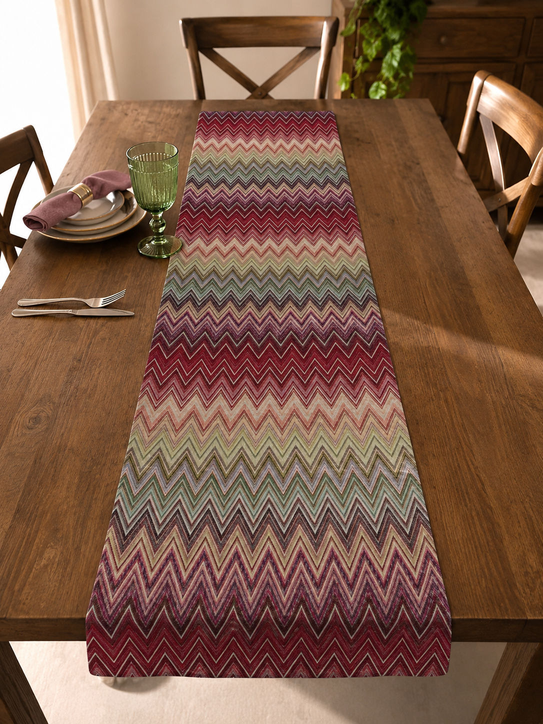 Runner da Tavola Gobelin Zig Zag Fatto a Mano | Centrotavola Artigianale Sartoriale | Runner Su Misura in Cotone | Arredamento Casa Elegante