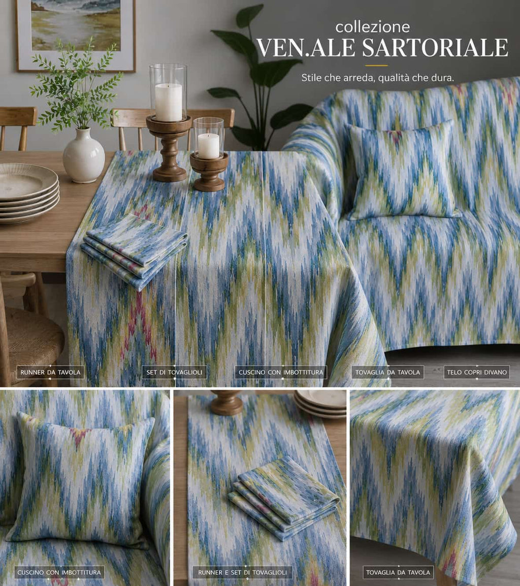 L'Arte della Tavola Italiana: Set Coordinato in 100% Cotone Fatto a Mano - Federe cuscini, runner, tovaglia e tovaglioli.