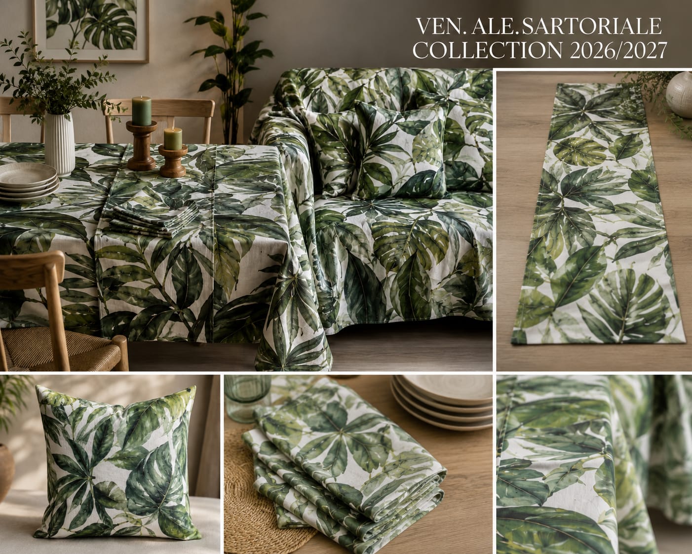 Collezione Botanica in Cotone Sartoriale - Cuscini, Runner e Tovaglioli Made in Italy